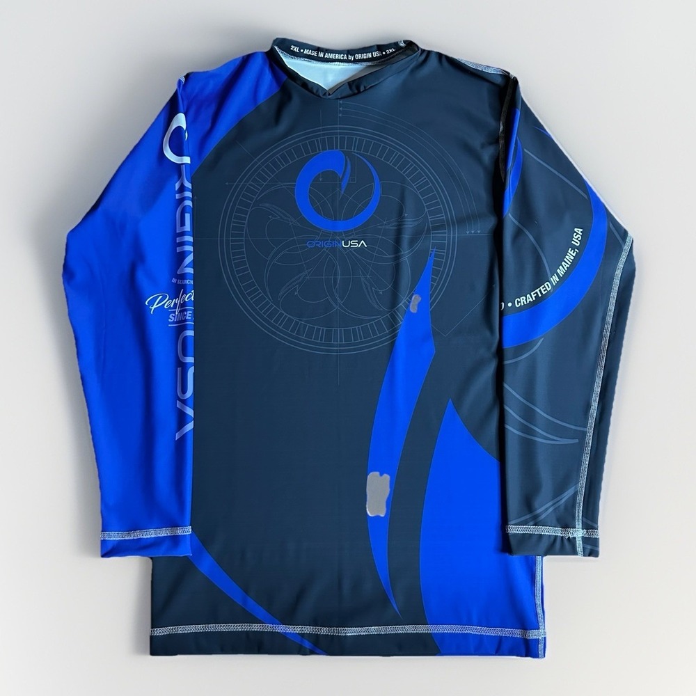 Origin Maine USA Rash Guard Compression Shirt Mens XXL Blue BJJ Jiu Jitsu Roll